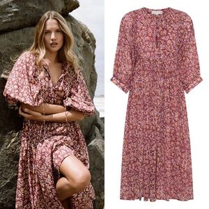 Daughters Of India Kyra Midi Dress Sumac Floral Boho Bohemian L